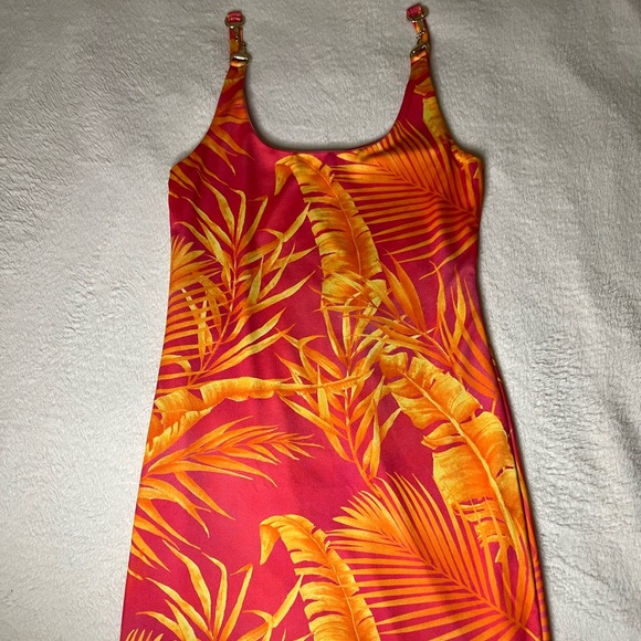 Hot pink printed mini dress. - Picture 1 of 2